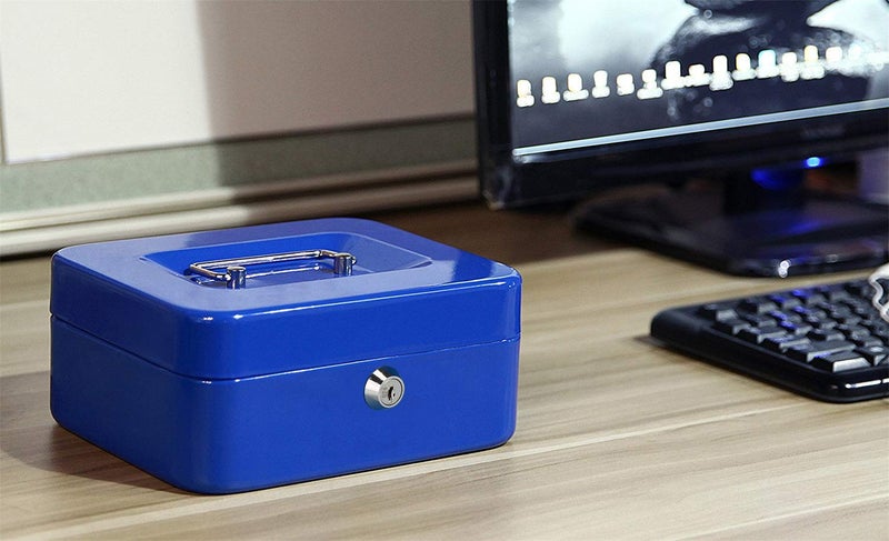 Jssmst Locking Medium Steel Cash Box with Money Tray,Lock Box,Blue - Image 5